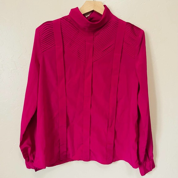 VINTAGE City Girl Pink Mockneck Long SleeveBlouse - Picture 3 of 7